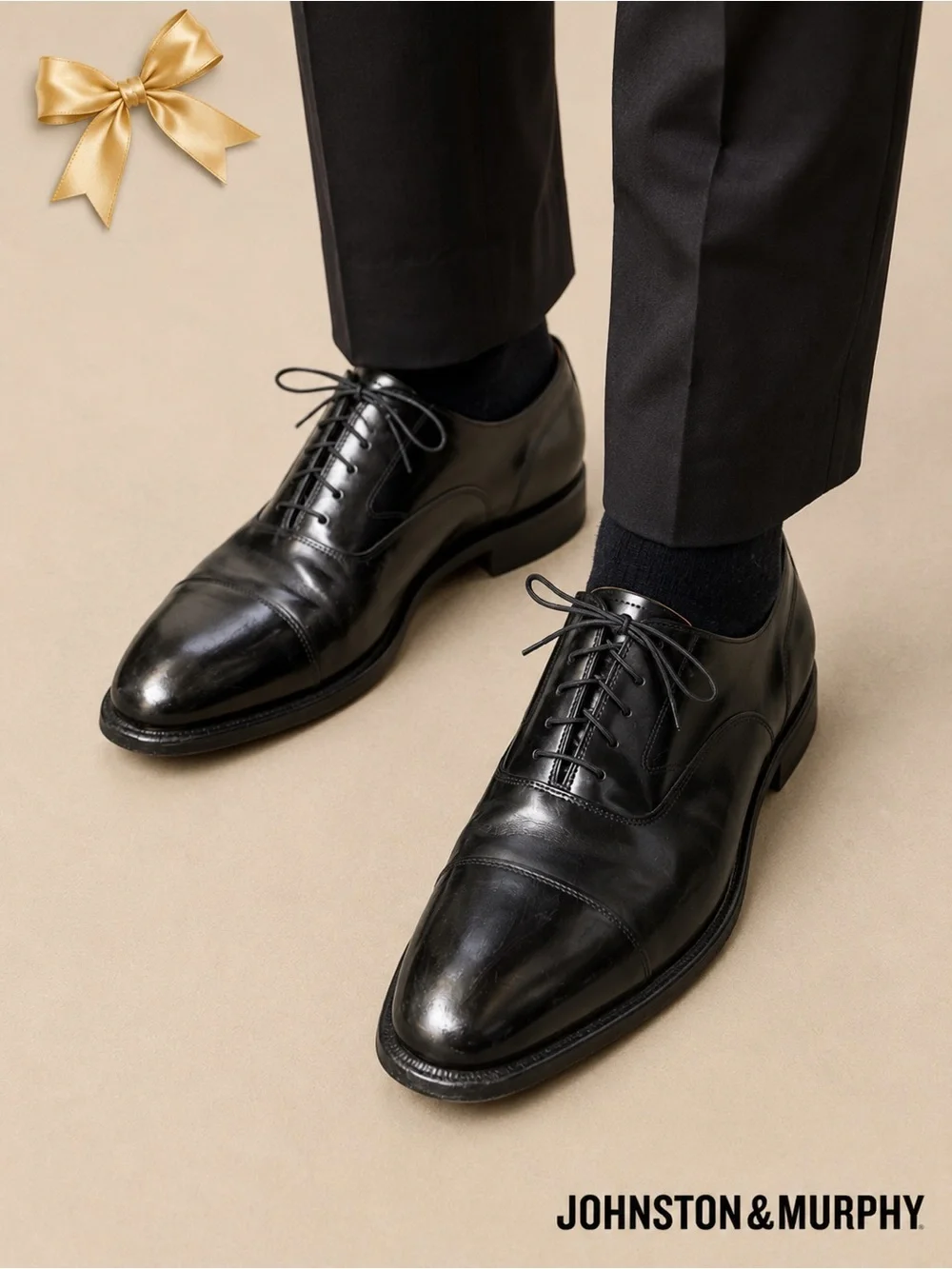 Johnston & Murphy Optima Comfort Black Leather Cap Toe Oxford Dress Shoes 13 E/C